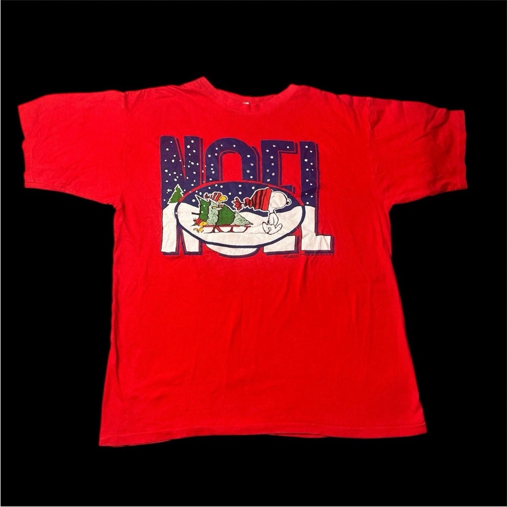 Vintage Snoopy Peanuts Single Stitch Red Noel Xmas Holiday T Shirt
